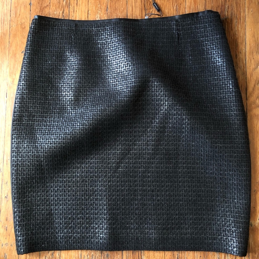 TAHARI Wool Blend Faux Leather Black‎ Skirt